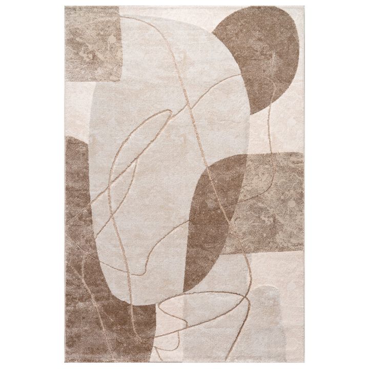 Modern Rug with Abstract Art Design in Grey Gold