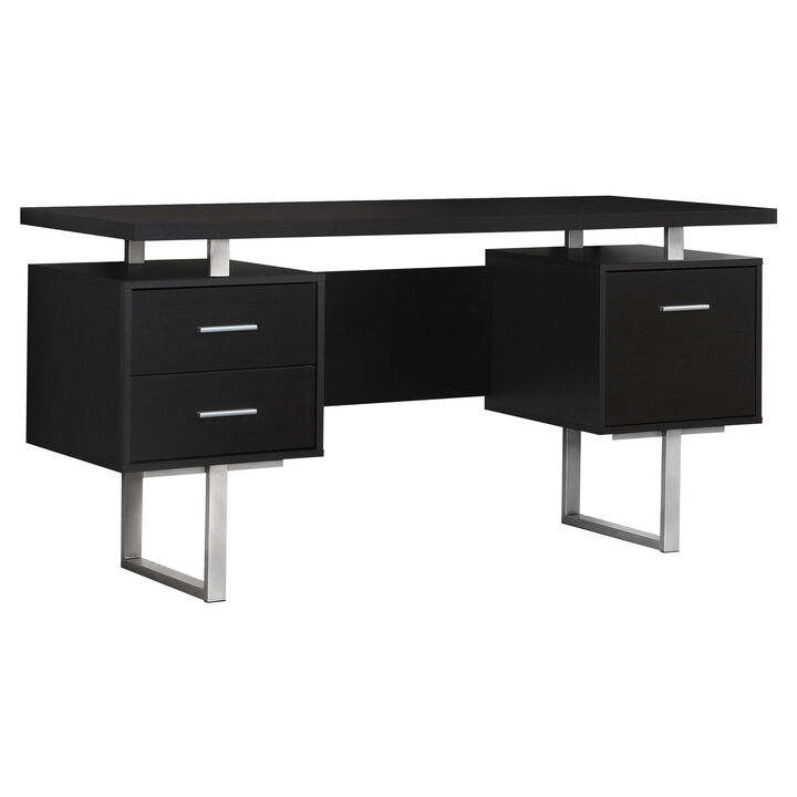 Monarch Specialties Computer Desk, Home Office, Laptop, Left, Right Set-Up, Storage Drawers, 60"L, Work, Metal, Laminate, Brown, Grey, Contemporary, Modern