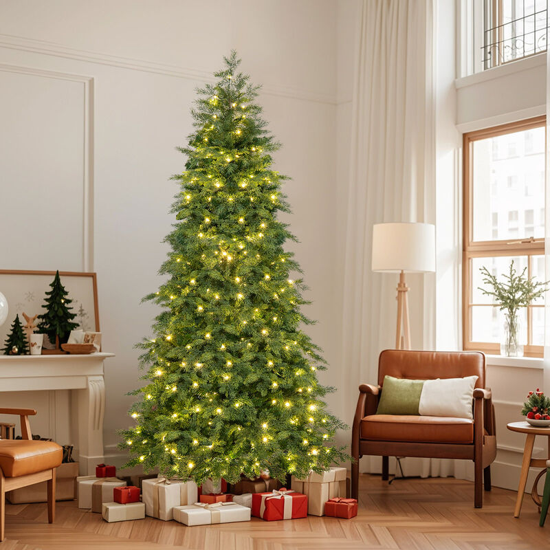 Pre-Lit Artificial Christmas Tree with 11 Modes and Metal Stand