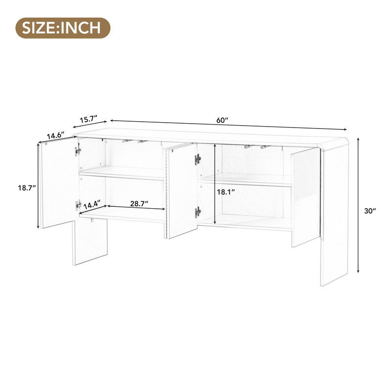60" Sideboard With Adjustable Shelves Living Room & Entryway, White