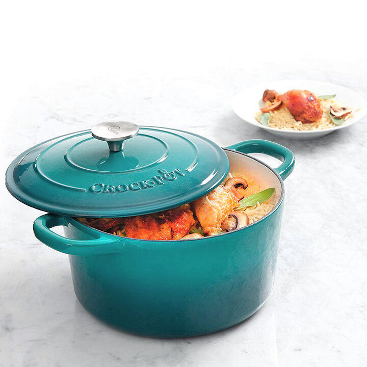 Crock-pot Artisan 3 Quart Enameled Cast Iron Casserole with Lid in Gradient Teal
