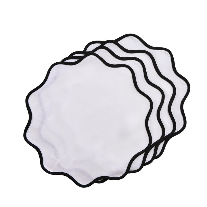 Solino Home 100% Pure Linen Placemats 16 Inch Round Set of 4 |Giselle Scallop Edge