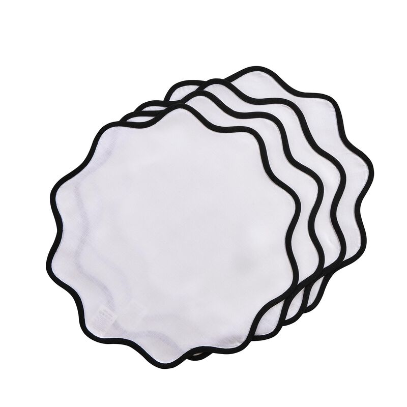 Solino Home 100% Pure Linen Placemats 16 Inch Round Set of 4 |Giselle Scallop Edge