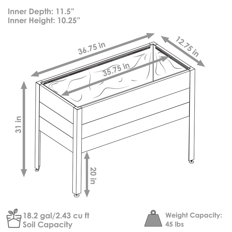 Acacia Wood Raised Garden Bed with Removable Planter Bag