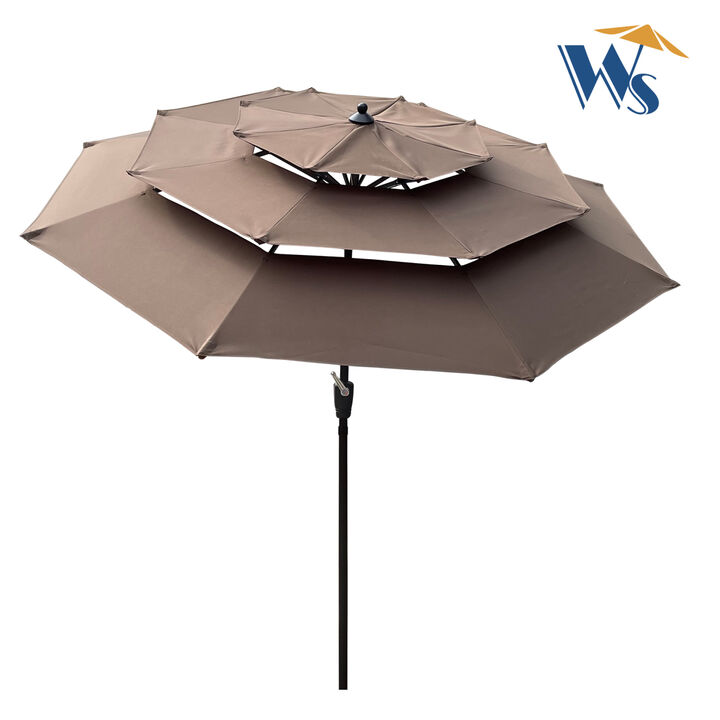 9FT 3-Tiers Outdoor Patio Umbrella With Crank And Tilt And Wind Vents For Garden Backyard