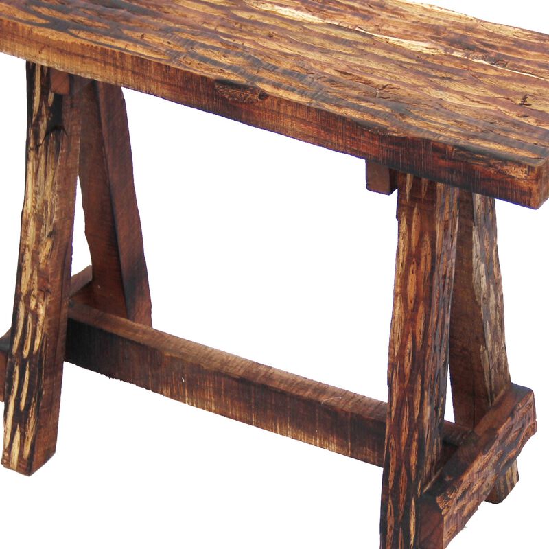 Wooden Garden Patio Bench With Retro Etching, Cappuccino Brown-Benzara