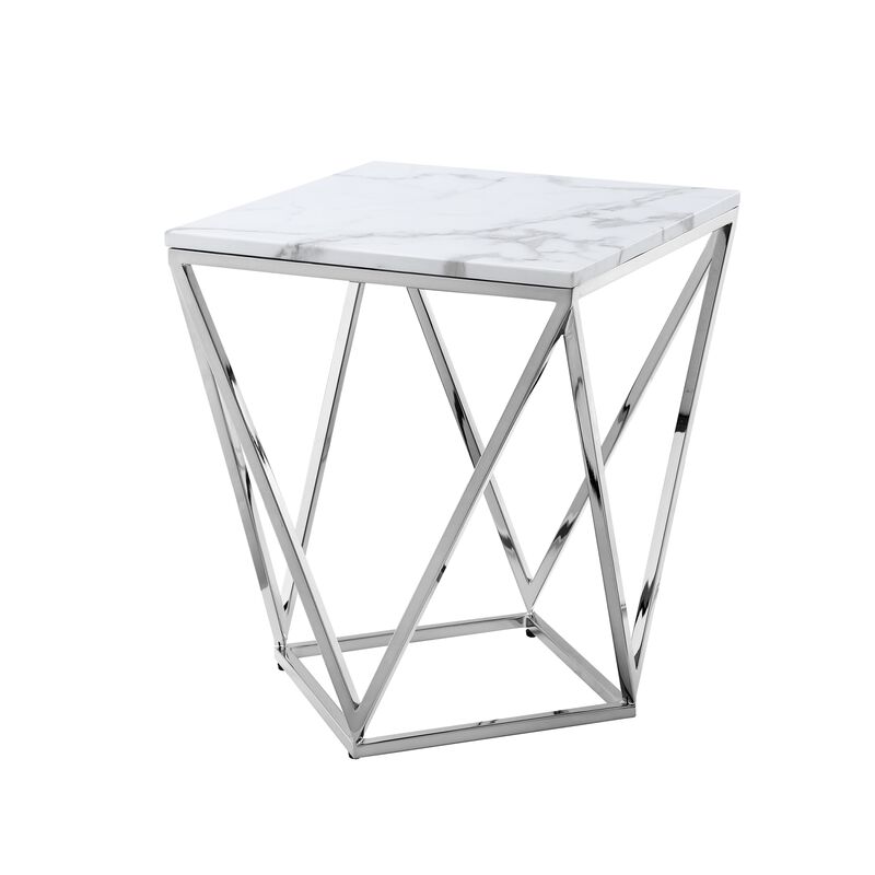 Inspired Home Isaan Marble Top End Table with Stainless Steel Metal Base