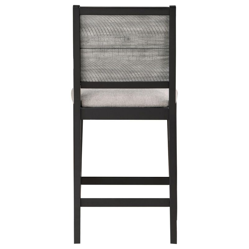 Elina 27 Inch Counter Height Chair, Set of 2, Plank Back, Gray Polyester - Benzara