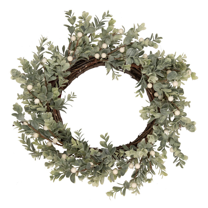 White Berry and Eucalyptus Christmas Wreath  18-Inch  Unlit