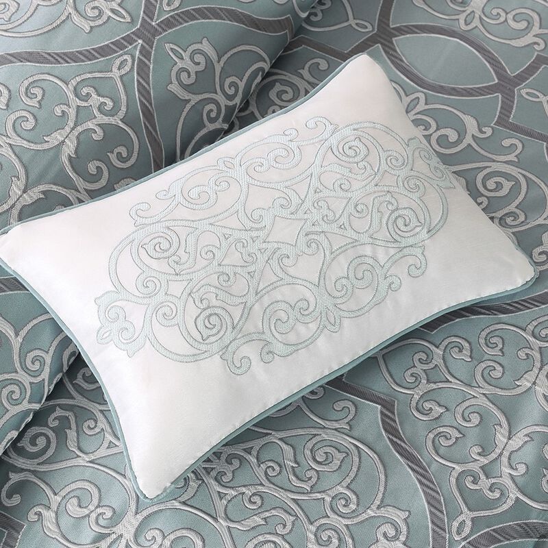 Gracie Mills Tommie 12-Piece Damask Comforter Set with Cotton Bed Sheets