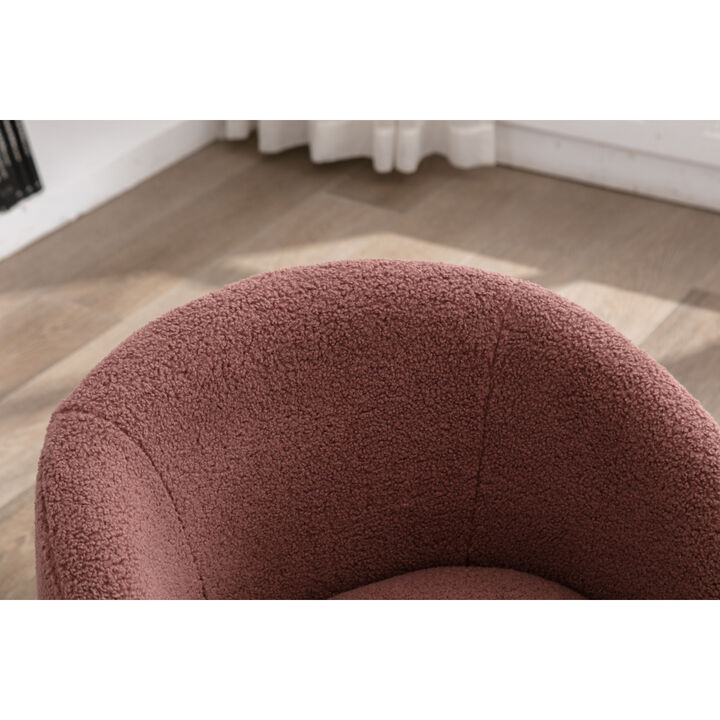 Teddy Fabric Swivel Accent Armchair Barrel Chair With Powder Coating Metal Ring, Dark