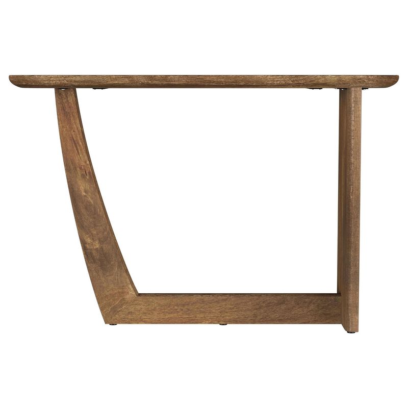 Leti Sofa Console Table, 46 Inch, Brown Mango Wood, L Shaped Base - Benzara