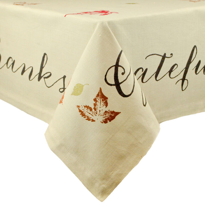 Ivory Rustic Leaves Print Rectangular Tablecloth 60" x 104"