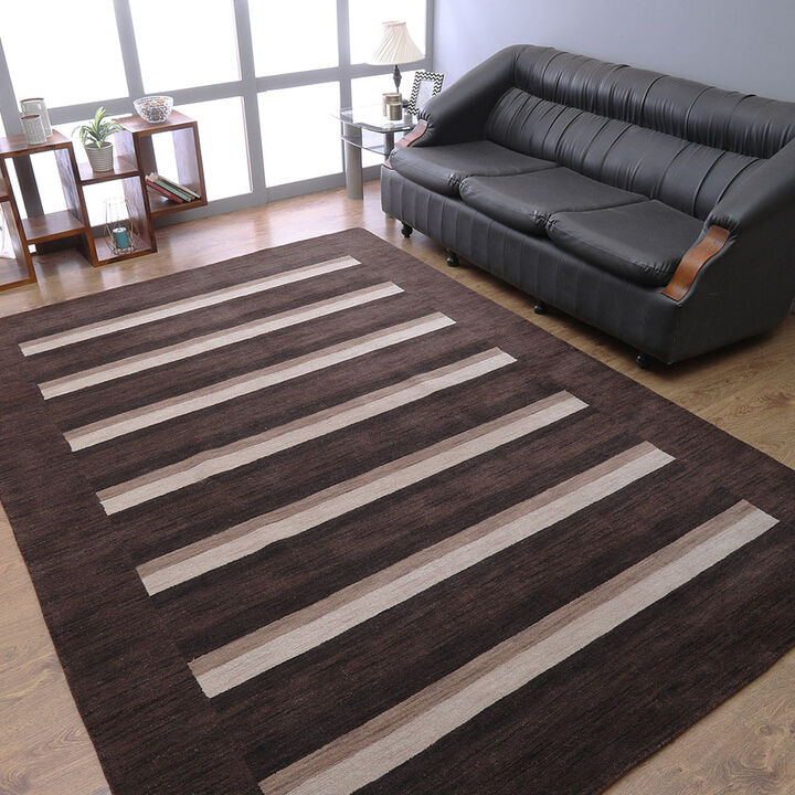 RUGSOTIC CARPETS HAND KNOTTED LOOM WOOL ECO-FRIENDLY AREA RUGS  - 5'x8', Rectangle, Brown Beige Color, Contemporary Modern Design, High Pile Thick Handmade Anti Skid Rugs for Living Room (L00904)