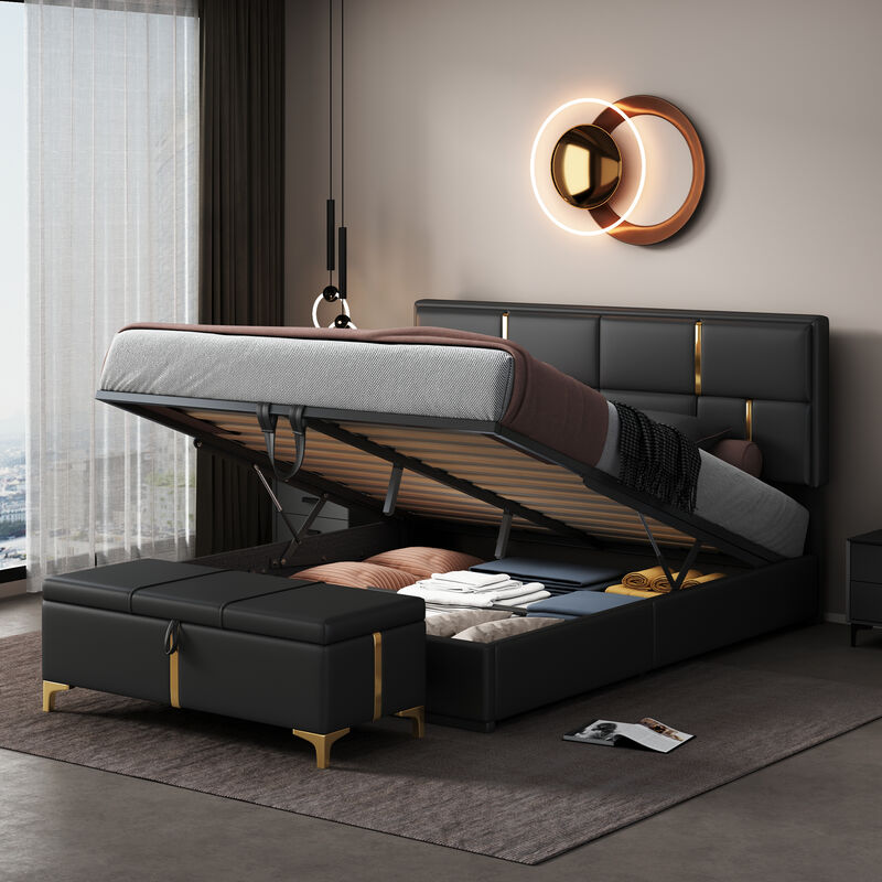 Merax Platform Bed and Storage Ottoman 2-Piece Bedroom Sets