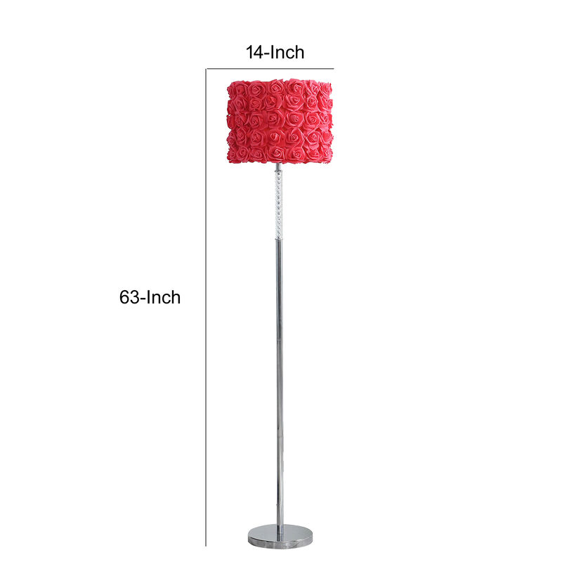 Finn 63 Inch Glamorous Floor Lamp, Rose Accent Shade, 100W, Pink, Silver - Benzara