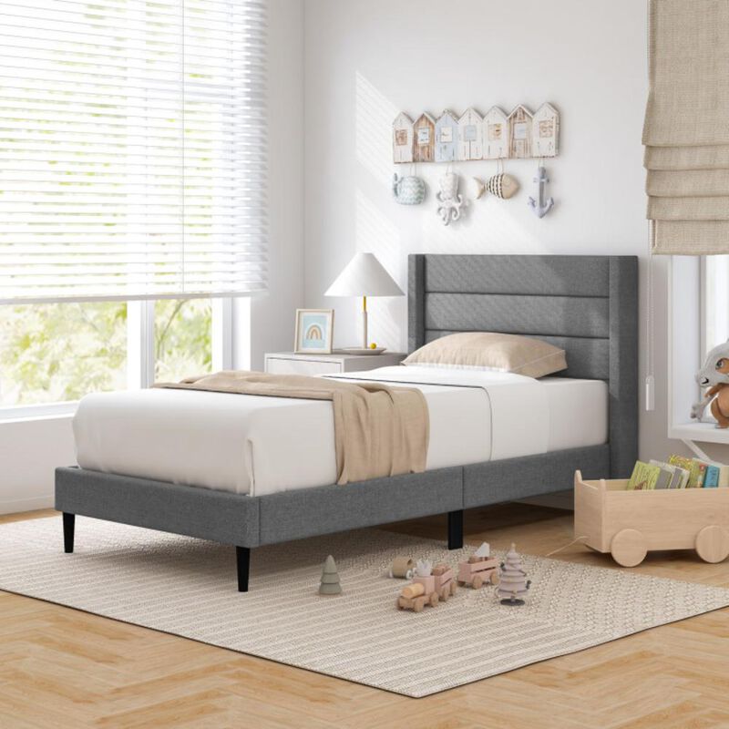 Hivvago Linen Upholstered Platform Bed Frame with Wingback Headboard