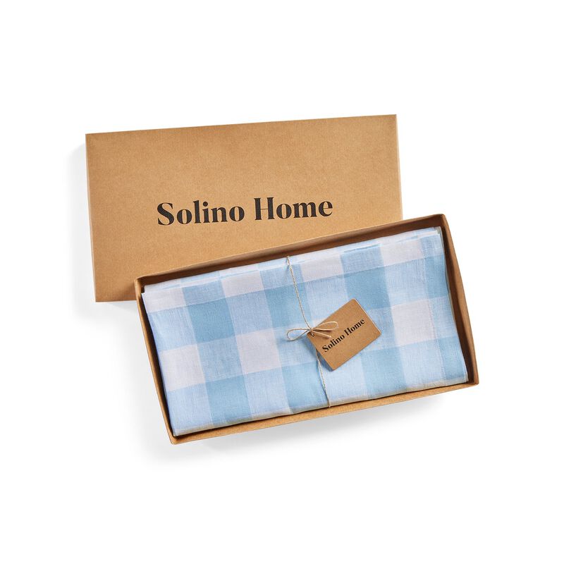 Solino Home 100% Pure Linen Table Throw 52 x 52 Inch | Buffalo Check