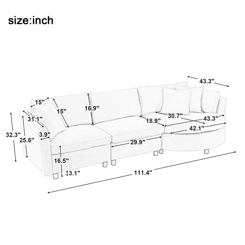Merax Modern Fabric Sofa with Three Pillows
