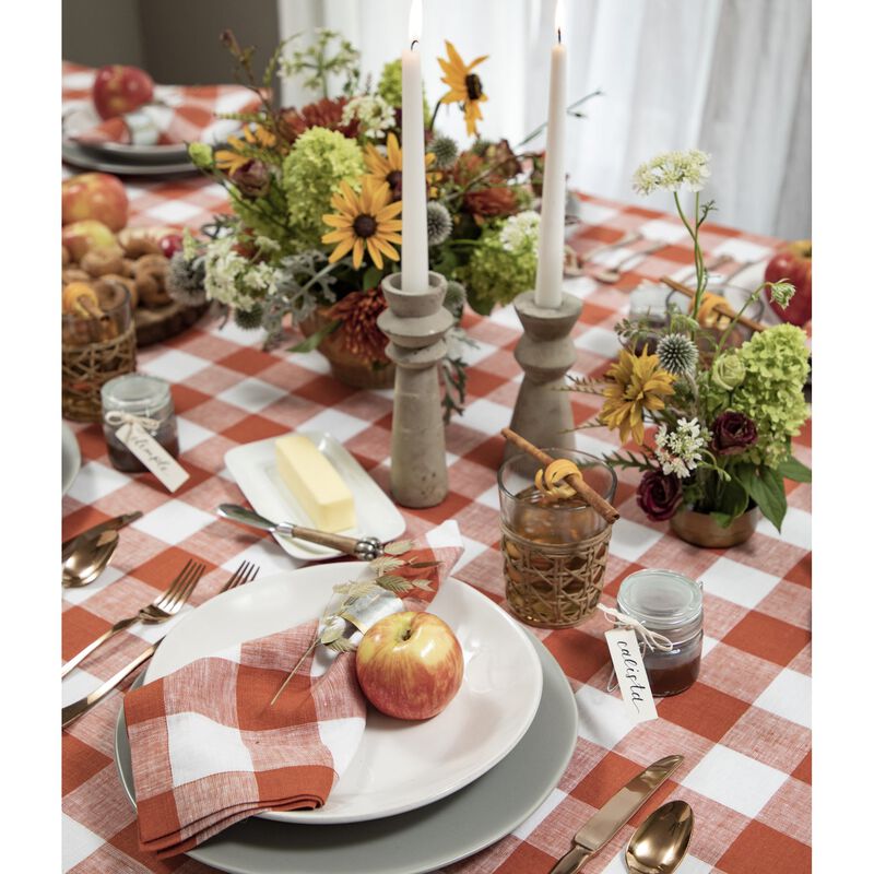 Solino Home 100% Pure Linen Tablecloth | Buffalo Check Dining Table Cloth
