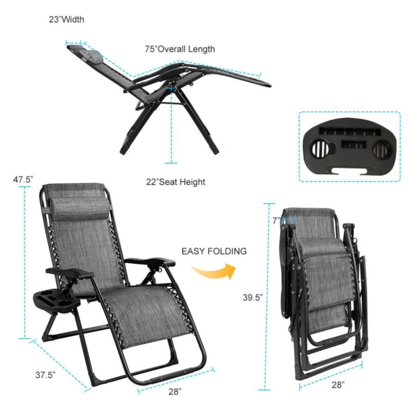 Hivvago Oversize Lounge Chair Patio Heavy Duty Folding Recliner