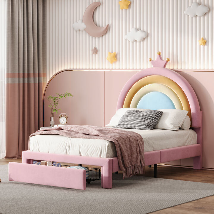 Merax Velvet Princess Platform Bed with Storage Drawer