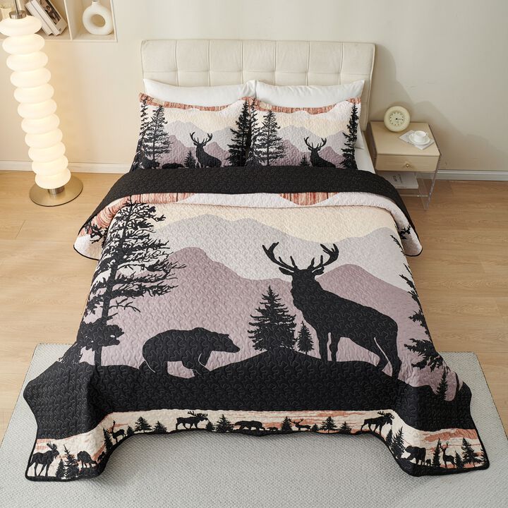 Marcielo 3 Pcs Cabin Lodge Rustic Country Quilt Bedspread Set WX203 Queen