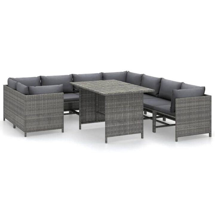 Avio 9pc Outdoor Modular Sofa Set, Square Coffee Table, Gray Rattan - Benzara
