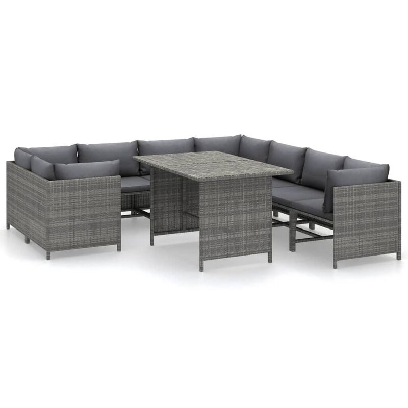 Avio 9pc Outdoor Modular Sofa Set, Square Coffee Table, Gray Rattan - Benzara