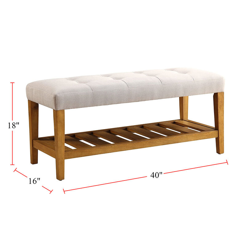 Fabric Bench in Light Gray and Oak Finish