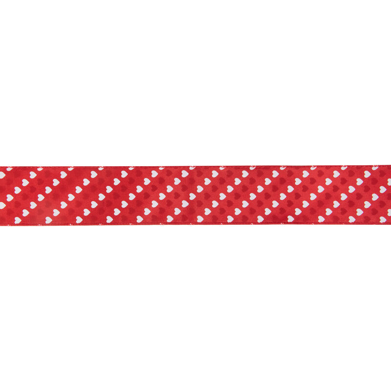 Red and White Diagonal Hearts Valentine's Day Wired Craft Ribbon 2.5" x 10 Yards