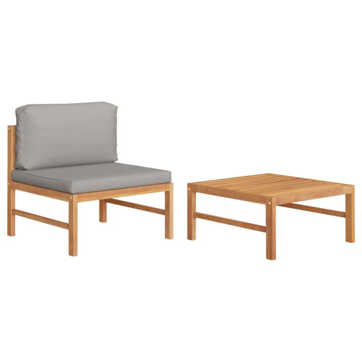 vidaXL 2 Piece Garden Lounge Set with Dark Gray Cushions Teak Wood