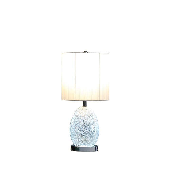 20 Inch Glass Table Lamp, 9W LED, 3 Way Switch, Egg Shape, Silver-Benzara