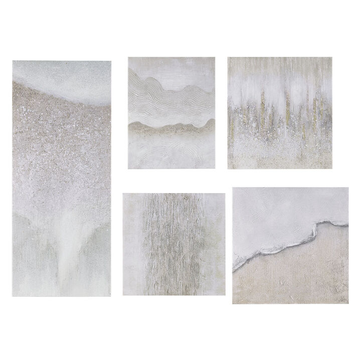 Gracie Mills Kaiser Artisan Flourish 5-Piece Hand-Embellished Abstract Gallery Canvas Wall Art Set