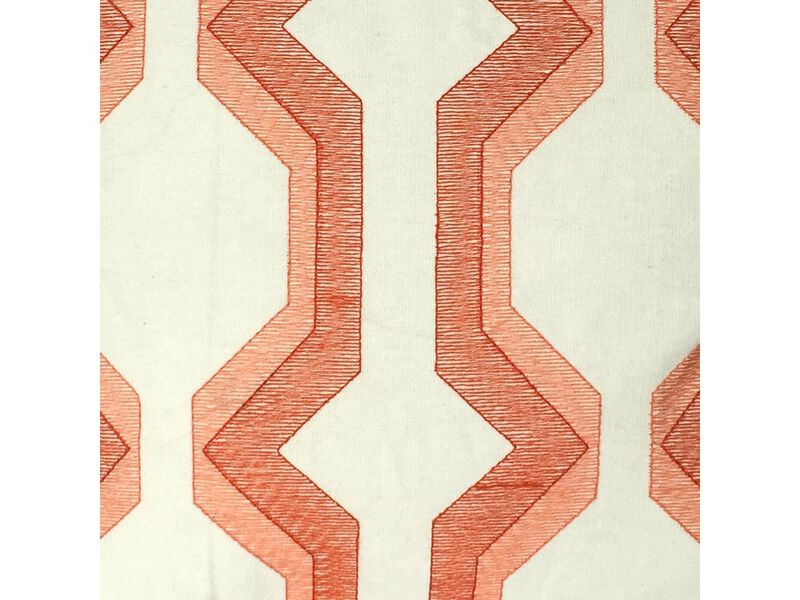 Contemporary Cotton Pillow with Geometric Embroidery, Red and White- Benzara