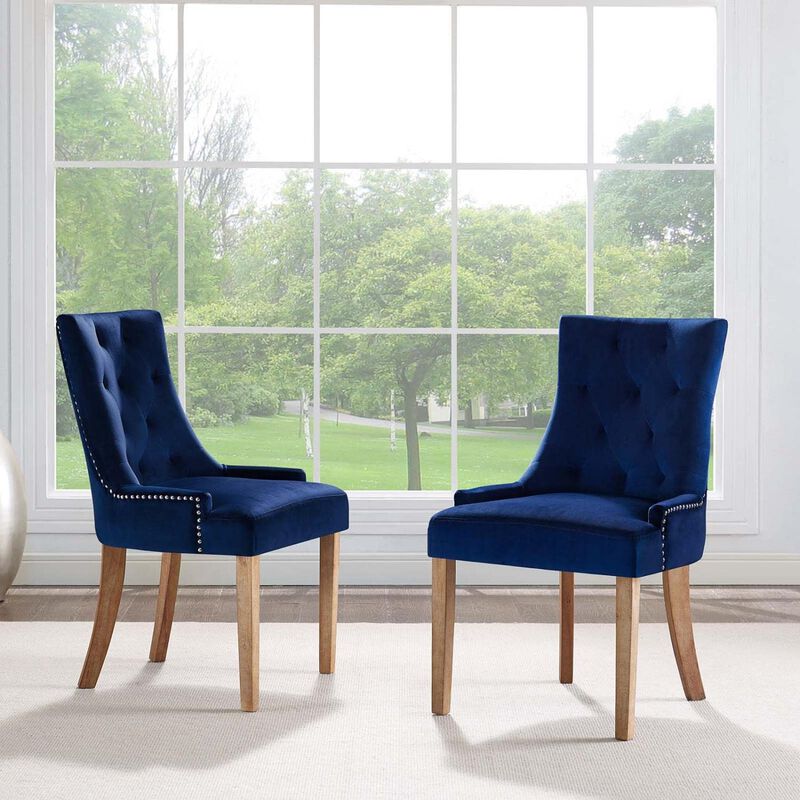 Modway Pose Tufted Performance Velvet Upholstered Two Dining Chairs with Nailhead Trim in Navy