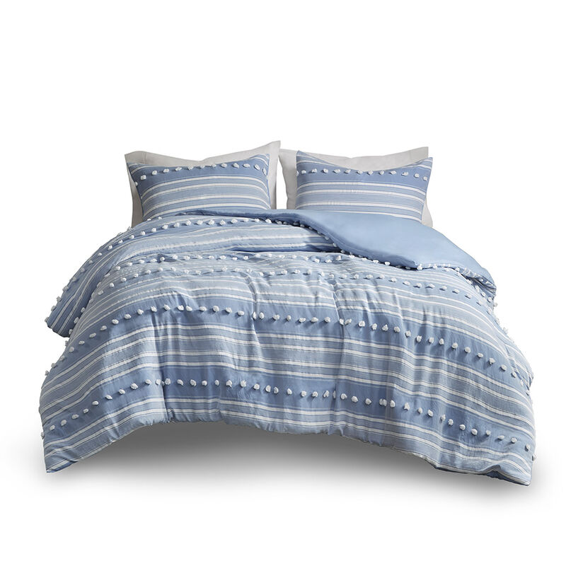Gracie Mills Dorian Striped Poly Clipped Jacquard Duvet Cover Set