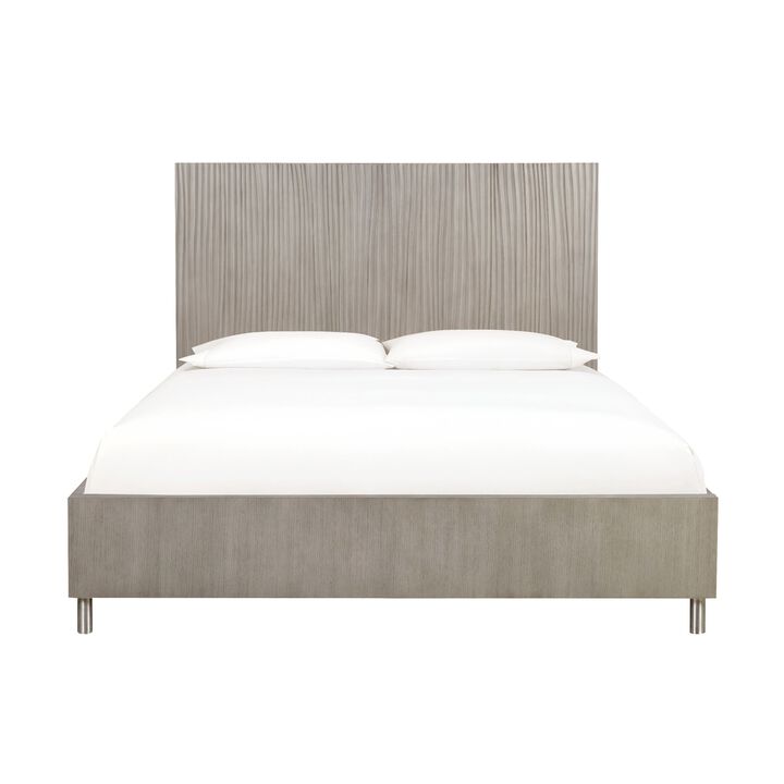 Ann California King Bed, High Profile Headboard, Vertical Lines, Gray - Benzara