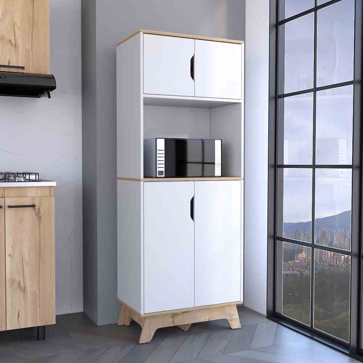 Microwave Tall Cabinet Wallas, Kitchen, Light Oak / White