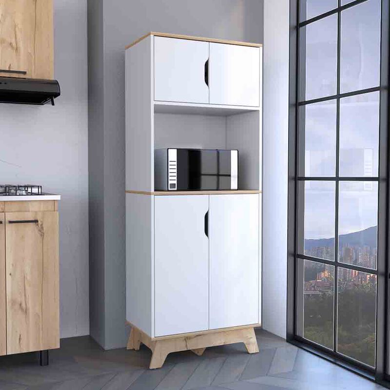 Microwave Tall Cabinet Wallas, Kitchen, Light Oak / White