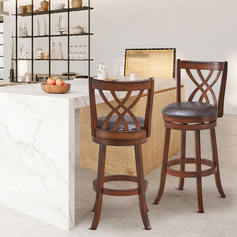 360� Swivel Counter Height Chairs with PU Leather Cushioned Seat and Footrests