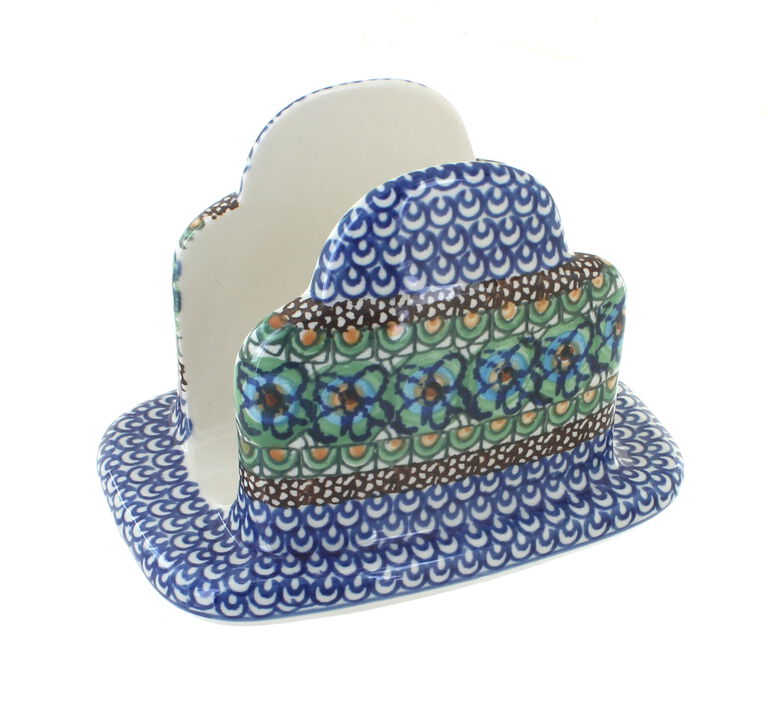 Blue Rose Polish Pottery Peach Posy Napkin Holder