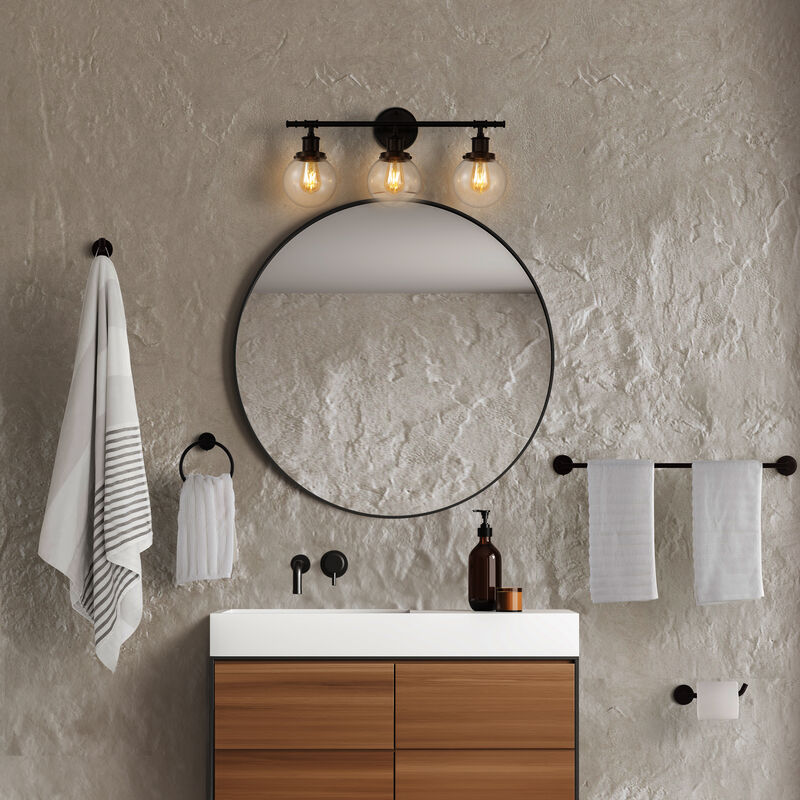 Hugo 24.5" 3-Light Farmhouse Classic Vanity Light with Bathroom Hardware Accessory 5-Piece Set