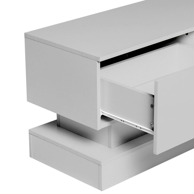 51.18inch Modern TV Stand with LED Lights, High Glossy Front TV Cabinet, can be assembled in Lounge Room, Living Room or Bedroom