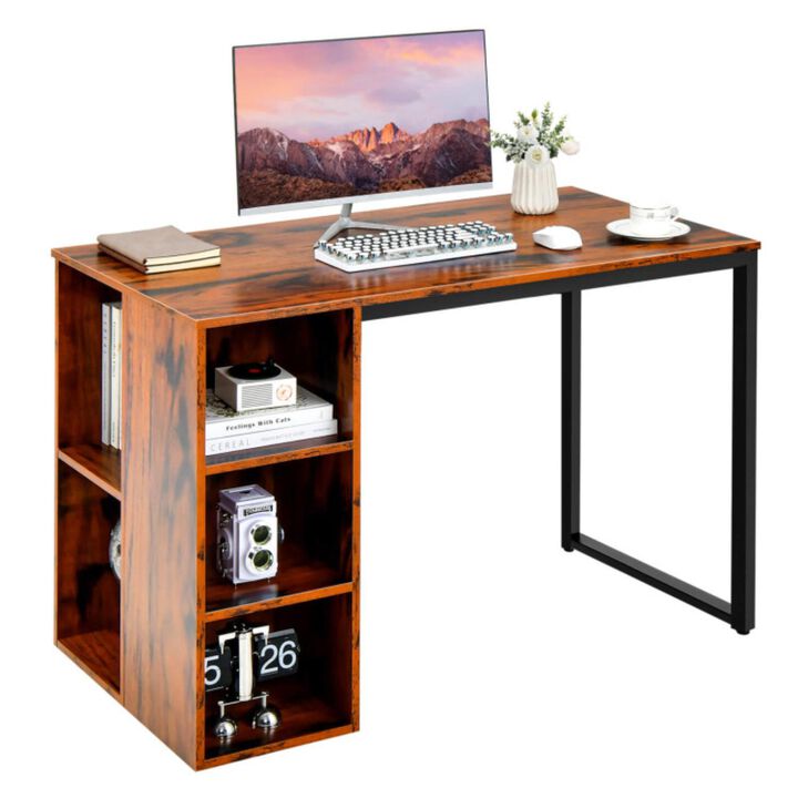 Hivvago Computer Desk with 5 Side Shelves and Metal Frame