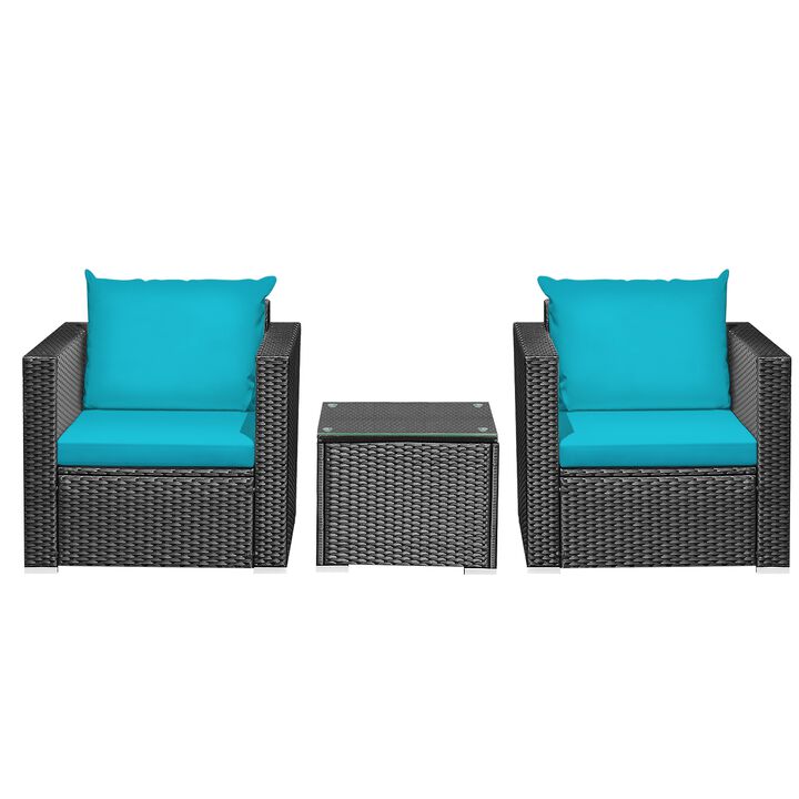 3 Pieces Patio Wicker Conversation Set with Cushion