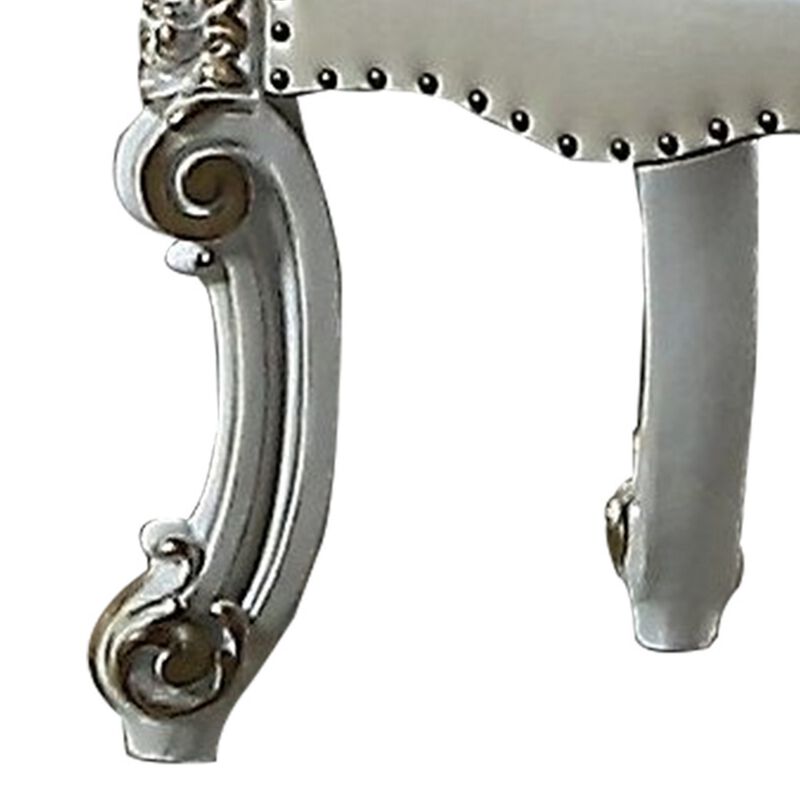 Jess 25 Inch Vanity Chair, Vegan Faux Leather, Rolled Back, Queen Anne Legs - Benzara