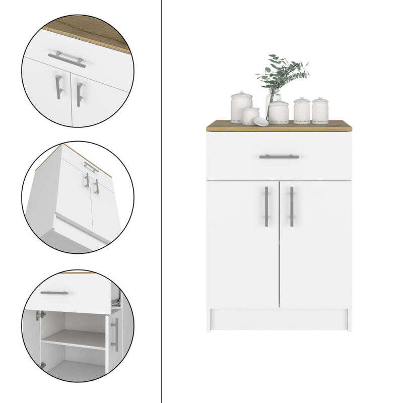 California 2 Piece Kitchen Set, Delos Kitchen Island + Barbados Pantry Cabinet, White Onyx Light Oak