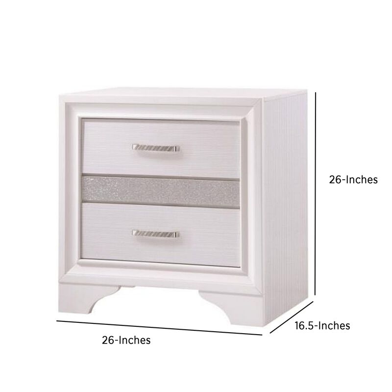 Wooden Nightstand with Hidden Jewelry Tray, White-Benzara
