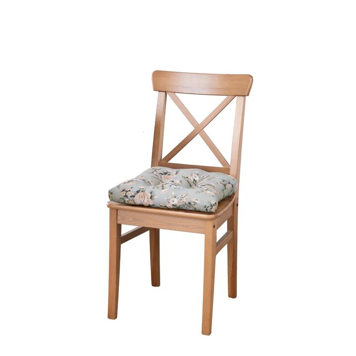 Ellis Bella Rose Stylish Medium Scale Printed Floral Pattern Non-Skid Chair Pad 18"x18" Mist